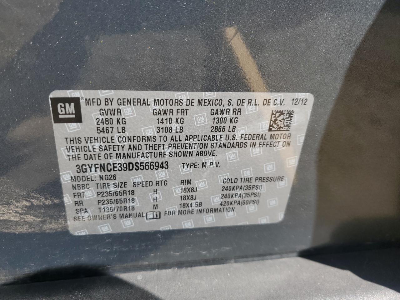 2013 Cadillac Srx Luxury Collection VIN: 3GYFNCE39DS566943 Lot: 91212685