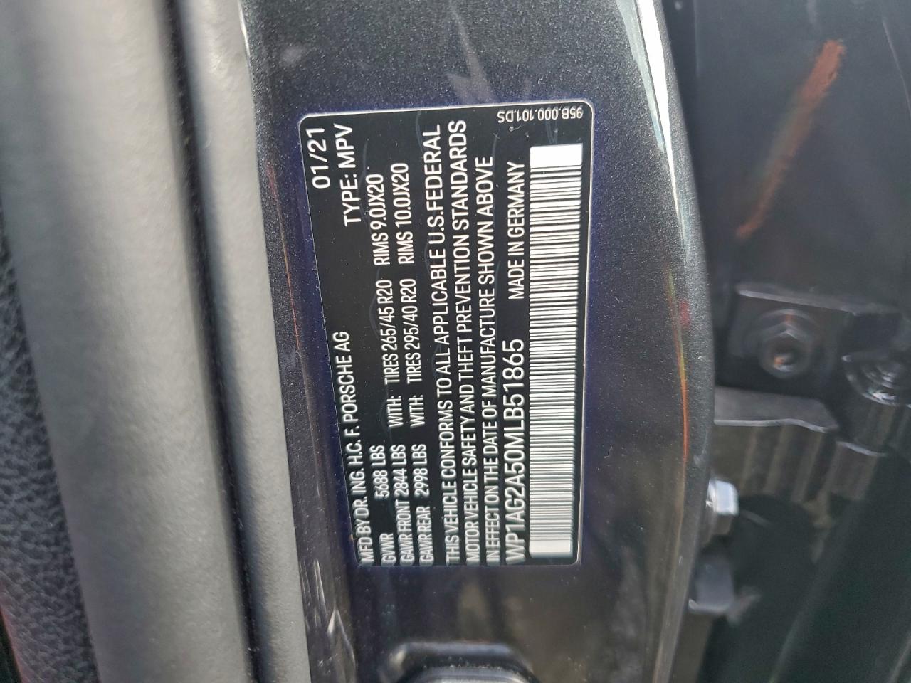 2021 Porsche Macan Gts VIN: WP1AG2A50MLB51865 Lot: 94023505