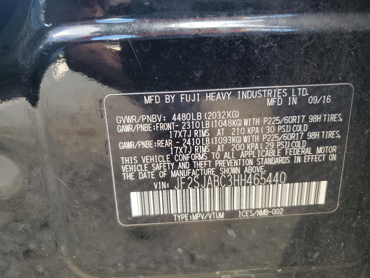 2017 Subaru Forester 2.5I VIN: JF2SJABC3HH465440 Lot: 92186045