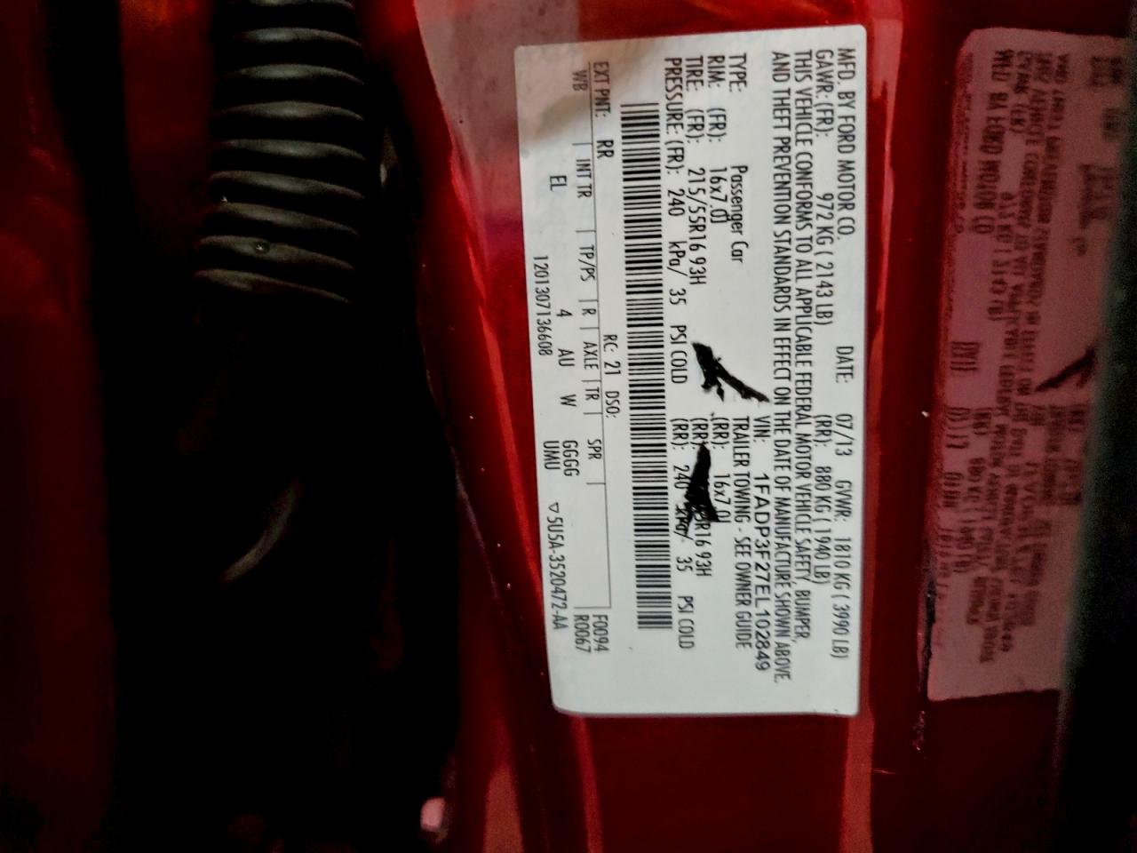 2014 Ford Focus Se VIN: 1FADP3F27EL102849 Lot: 94057575