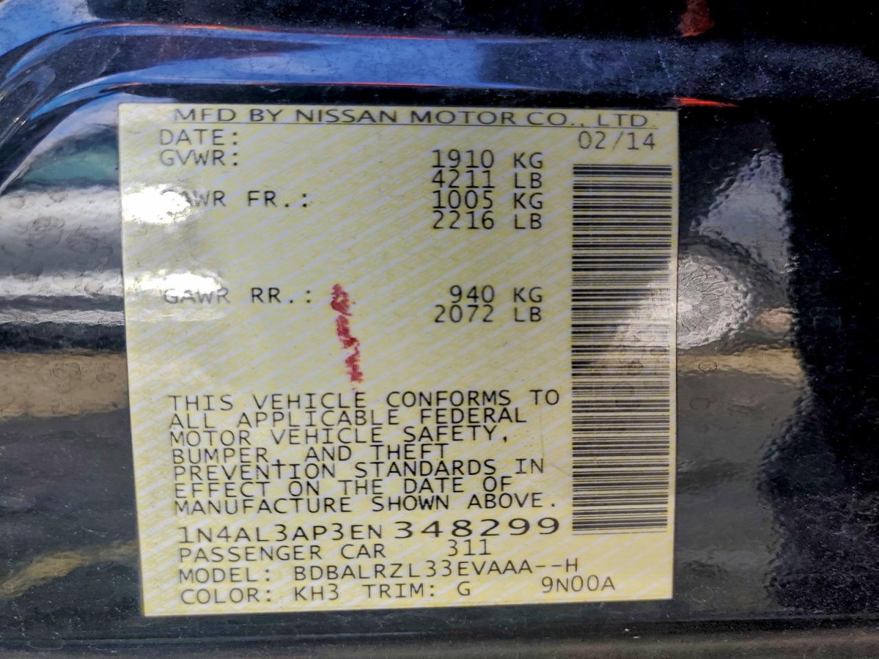 2014 Nissan Altima 2.5 VIN: 1N4AL3AP3EN348299 Lot: 93654315