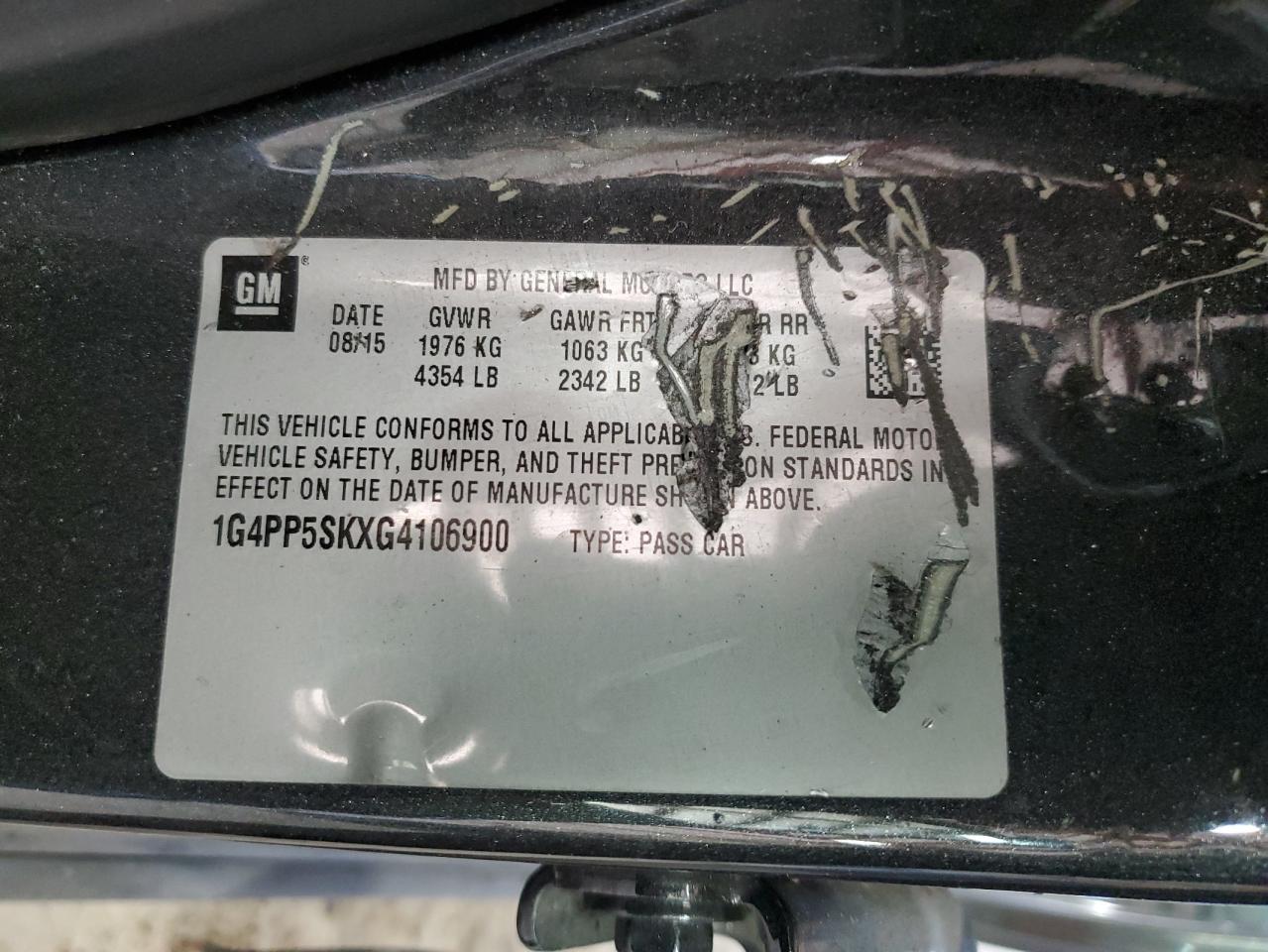 2016 Buick Verano VIN: 1G4PP5SKXG4106900 Lot: 91562105