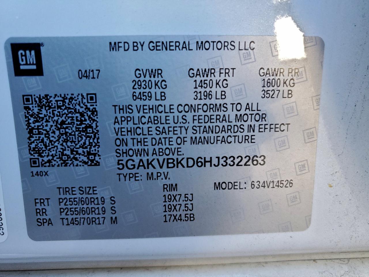 2017 Buick Enclave VIN: 5GAKVBKD6HJ332263 Lot: 93116425