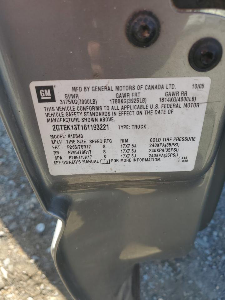 2006 GMC New Sierra K1500 VIN: 2GTEK13T161193221 Lot: 92892115