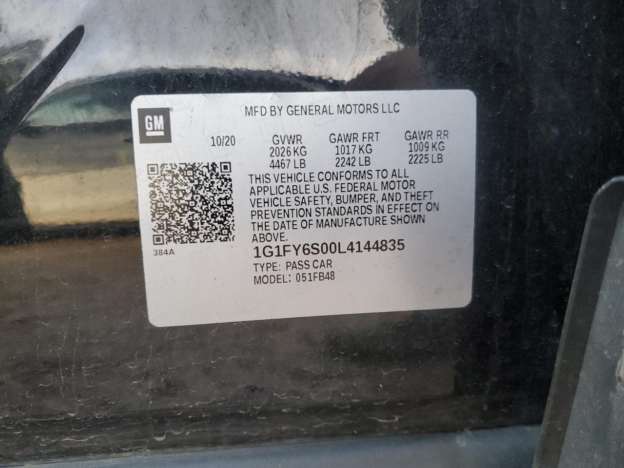 2020 Chevrolet Bolt Ev Lt VIN: 1G1FY6S00L4144835 Lot: 91666355