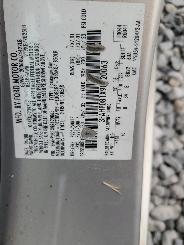 2009 Ford Fusion Sel VIN: 3FAHP081X9R120063 Lot: 93235535