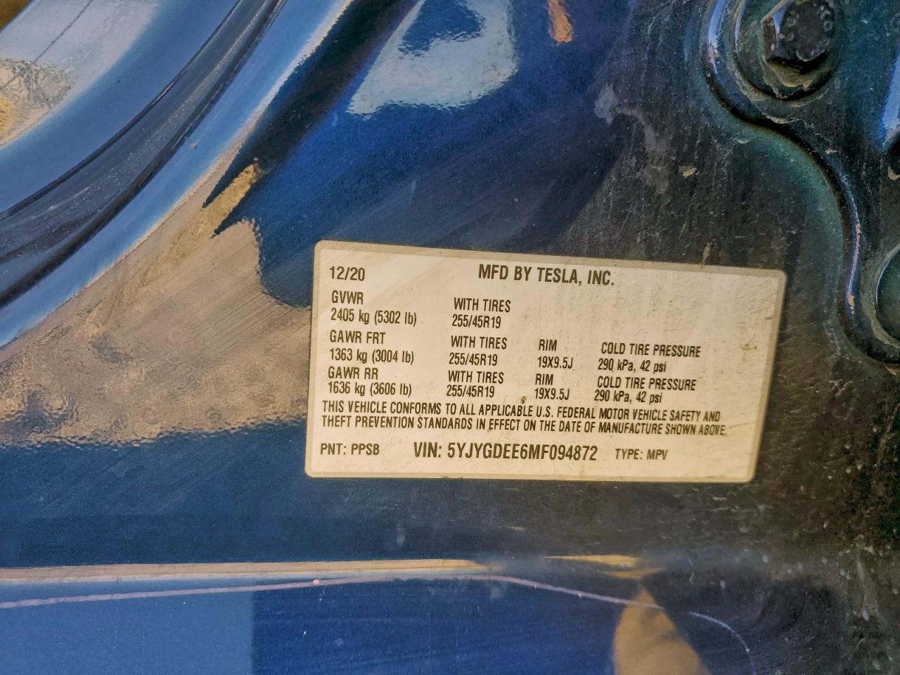 2021 Tesla Model Y VIN: 5YJYGDEE6MF094872 Lot: 93341195