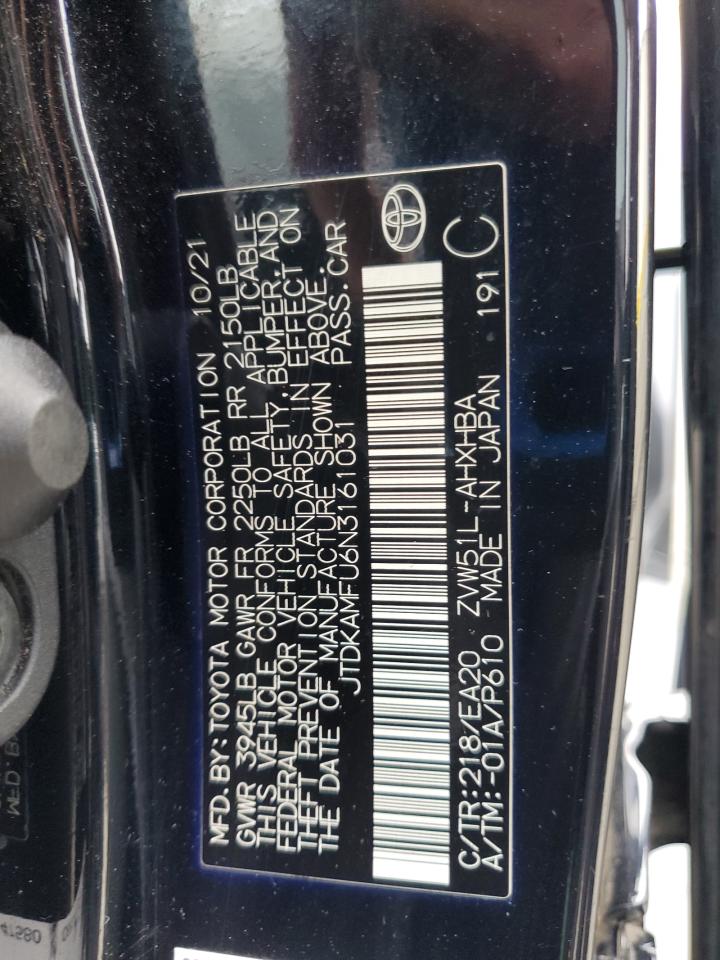 2022 Toyota Prius Night Shade VIN: JTDKAMFU6N3161031 Lot: 91935295