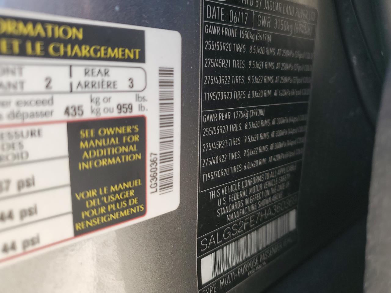 2017 Land Rover Range Rover Supercharged VIN: SALGS2FE7HA360369 Lot: 92915155