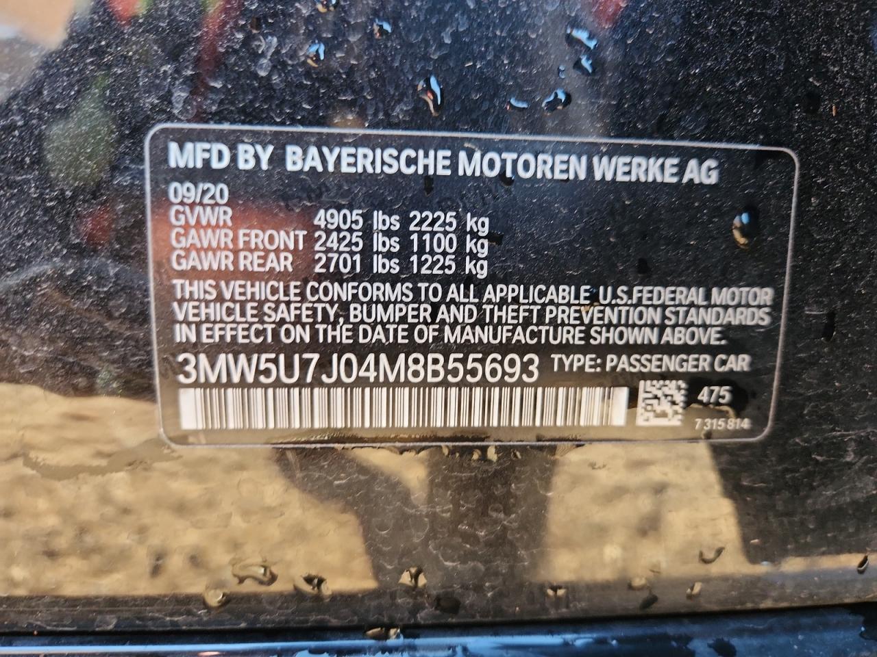 2021 BMW M340I VIN: 3MW5U7J04M8B55693 Lot: 92305645