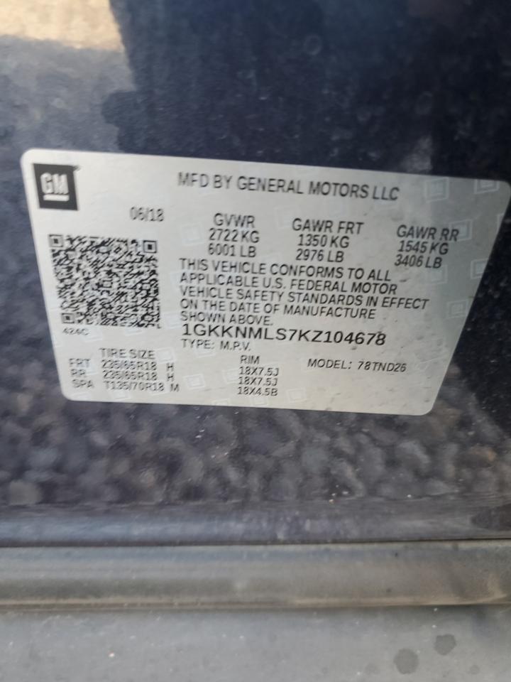 2019 GMC Acadia Slt-1 VIN: 1GKKNMLS7KZ104678 Lot: 93669155