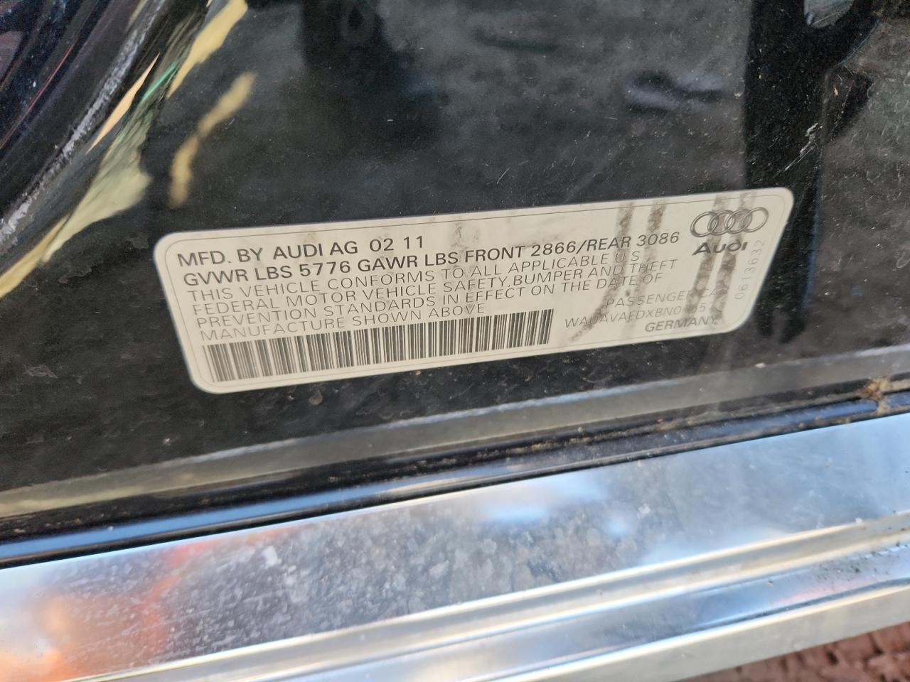 2011 Audi A8 Quattro VIN: WAUAVAFDXBN016571 Lot: 91228765