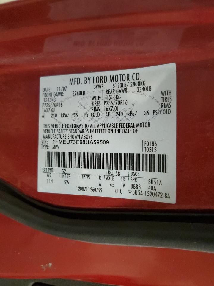 2008 Ford Explorer Xlt VIN: 1FMEU73E98UA59509 Lot: 91941465