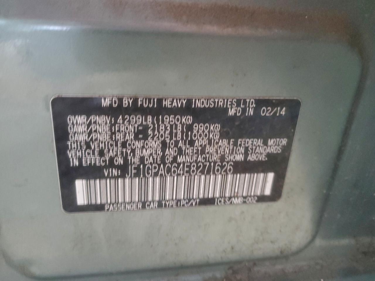 2014 Subaru Impreza Premium VIN: JF1GPAC64E8271626 Lot: 92758895