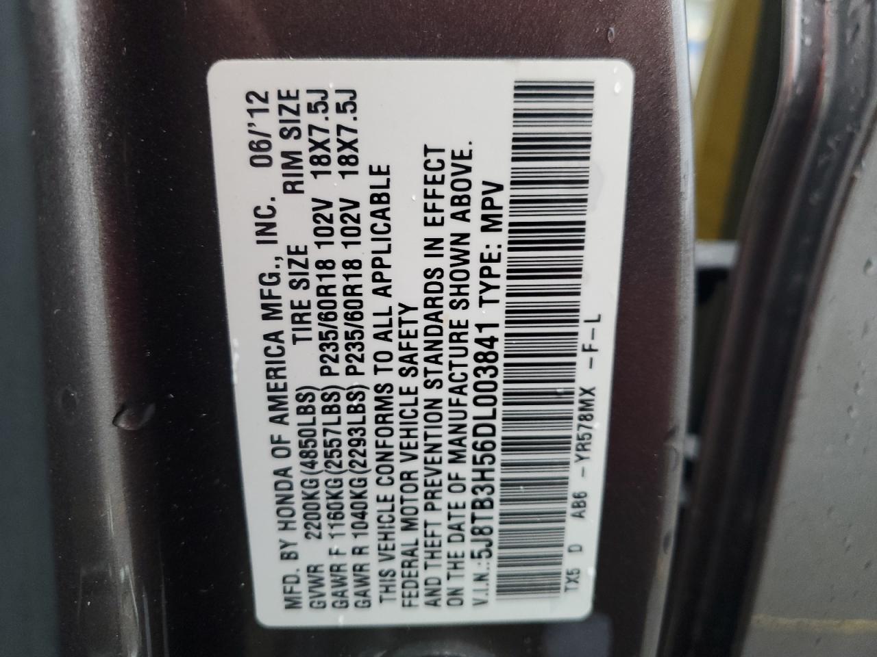 2013 Acura Rdx Technology VIN: 5J8TB3H56DL003841 Lot: 93966615