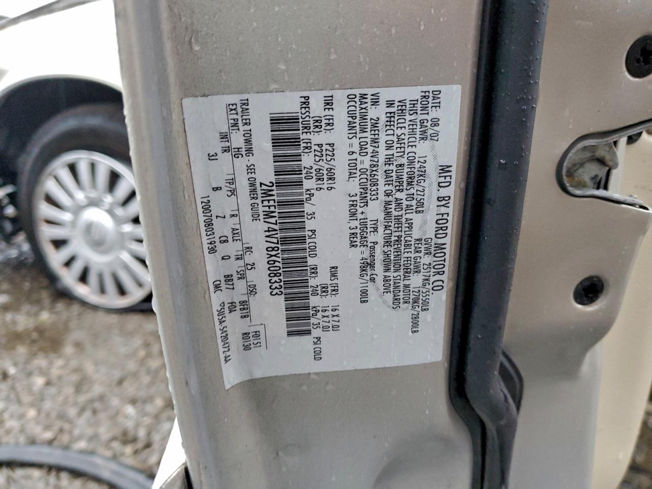 2008 Mercury Grand Marquis Gs VIN: 2MEFM74V78X608333 Lot: 94519325