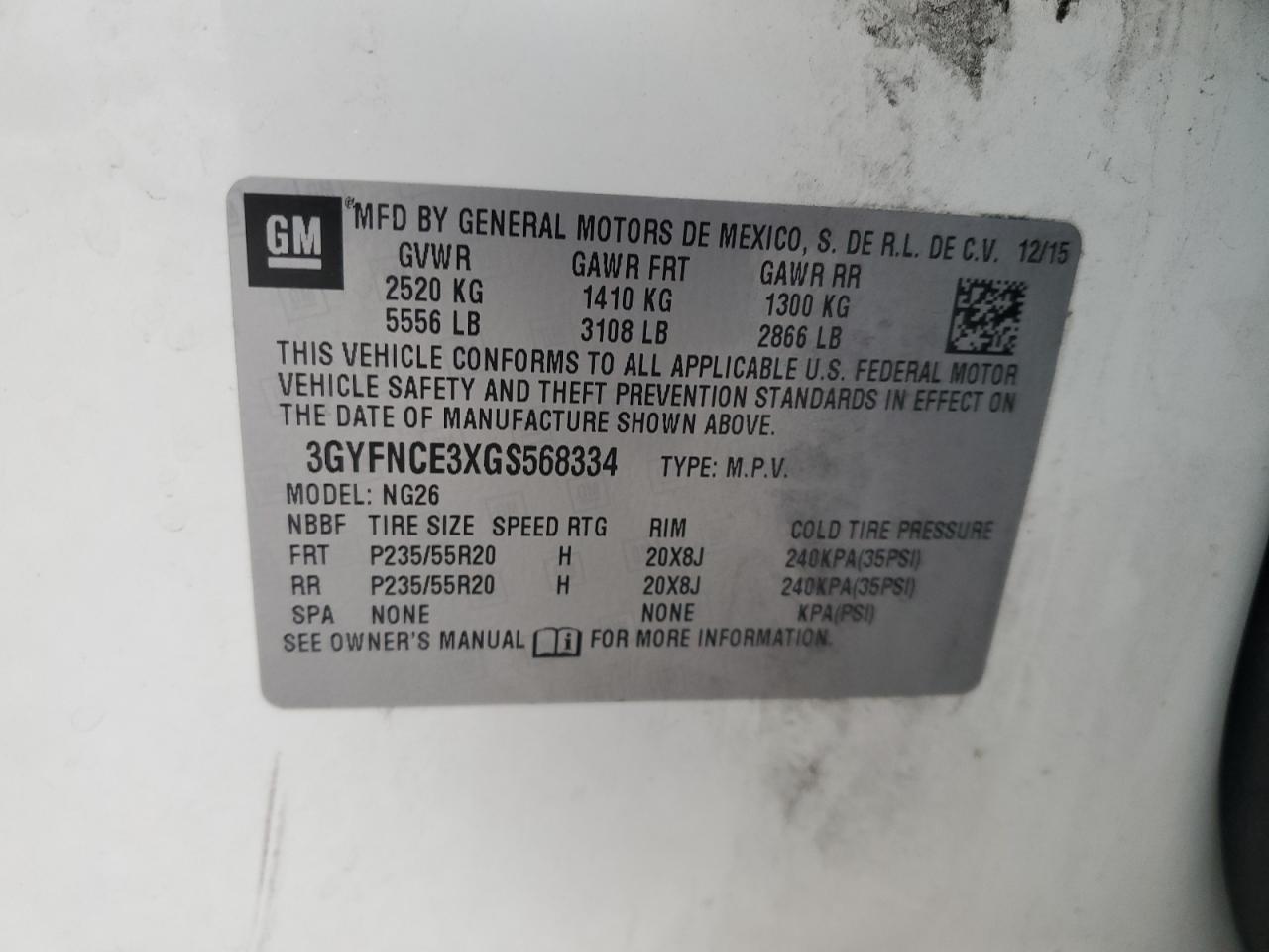 2016 Cadillac Srx Performance Collection VIN: 3GYFNCE3XGS568334 Lot: 92659715