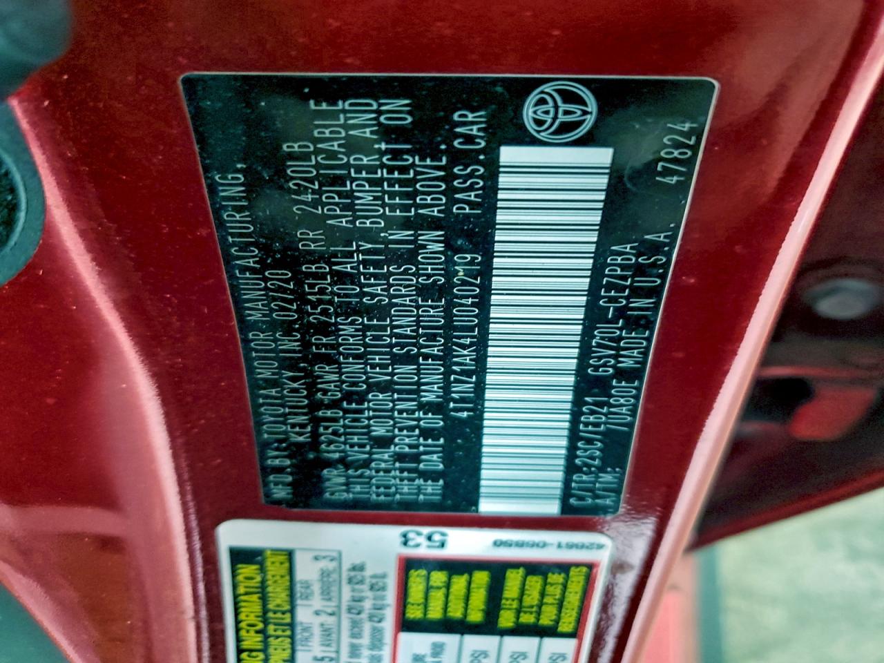 2020 Toyota Camry Trd VIN: 4T1NZ1AK4LU040219 Lot: 94465385