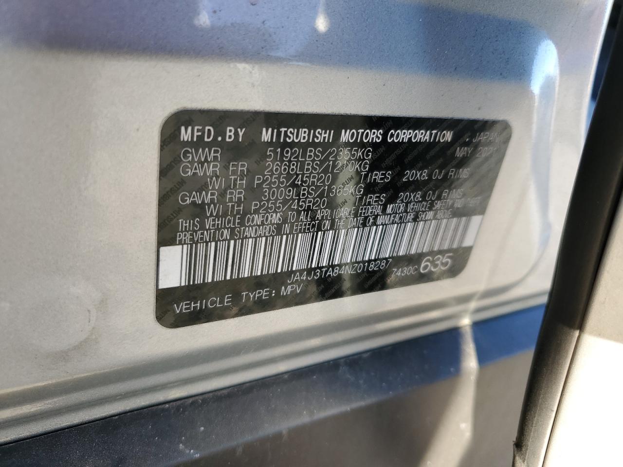 2022 Mitsubishi Outlander Es VIN: JA4J3TA84NZ018287 Lot: 93550025