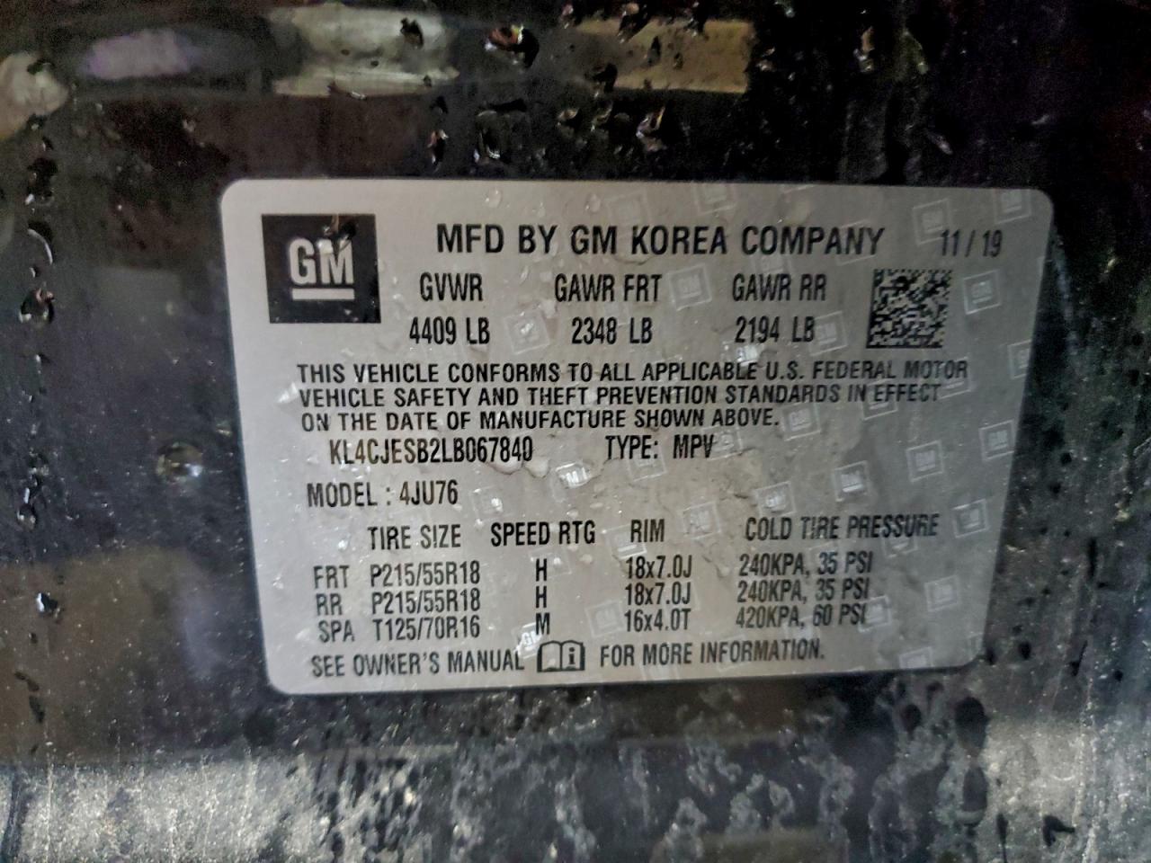 2020 Buick Encore Preferred VIN: KL4CJESB2LB067840 Lot: 93970115