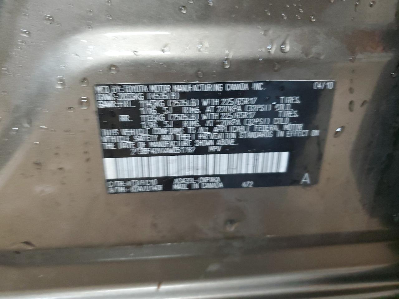 2010 Toyota Rav4 VIN: 2T3BF4DVXAW051782 Lot: 93645265