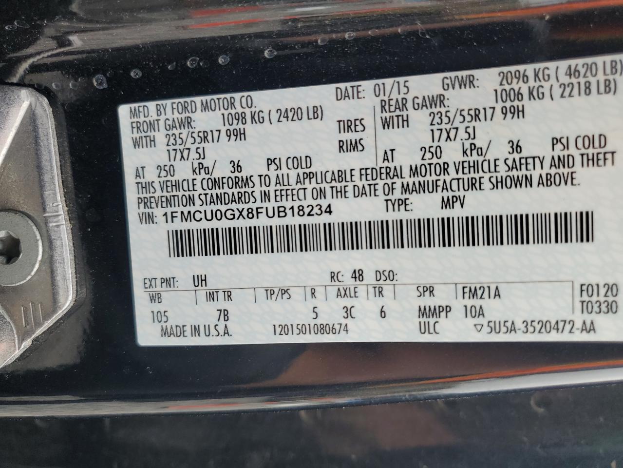 2015 Ford Escape Se VIN: 1FMCU0GX8FUB18234 Lot: 92892185