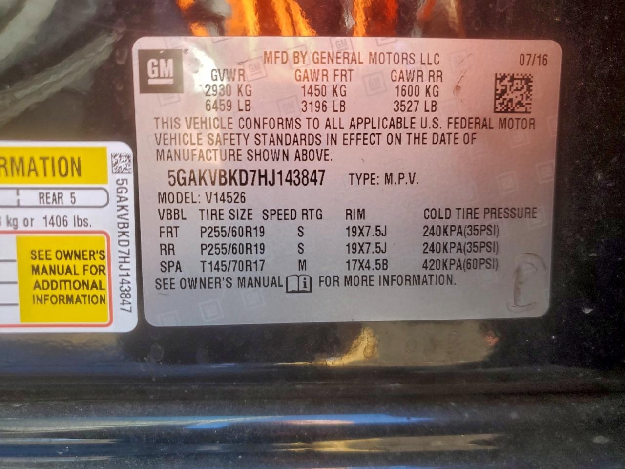 2017 Buick Enclave VIN: 5GAKVBKD7HJ143847 Lot: 94259415