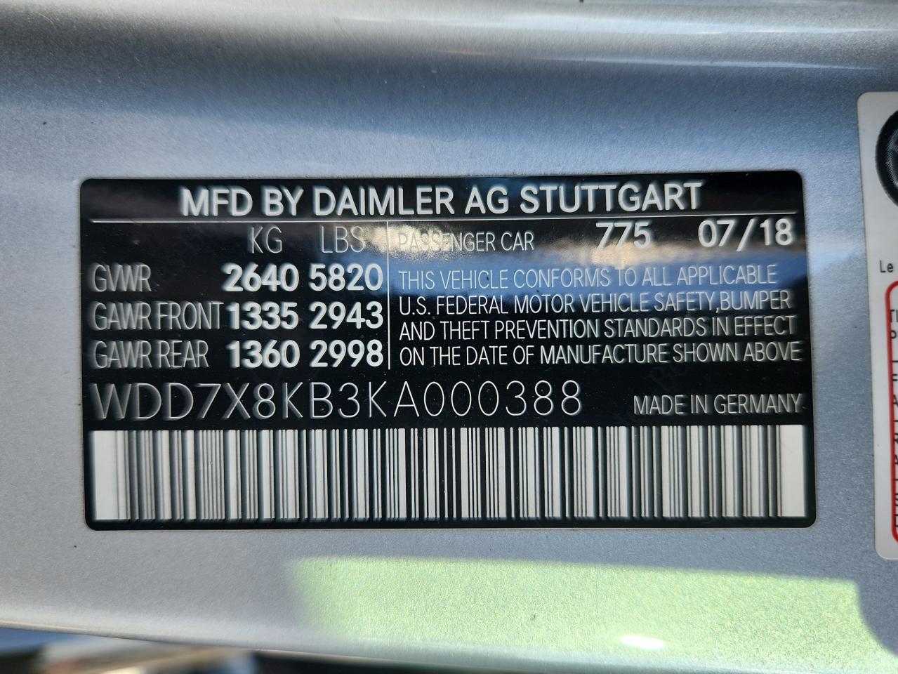 2019 Mercedes-Benz Amg Gt 63 S VIN: WDD7X8KB3KA000388 Lot: 91758375