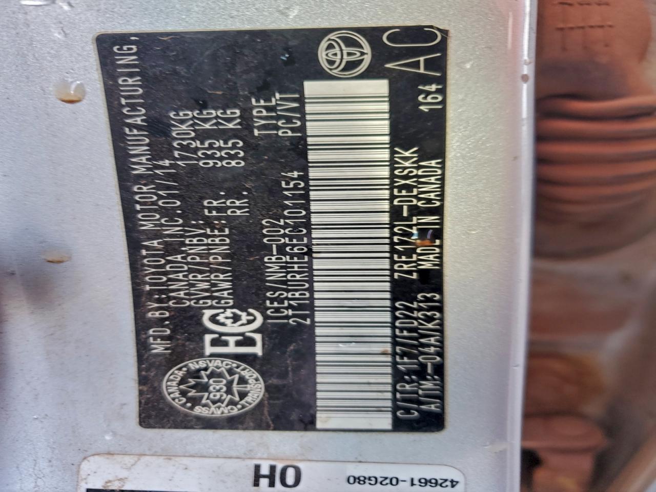 2014 Toyota Corolla L VIN: 2T1BURHE6EC101154 Lot: 94233005