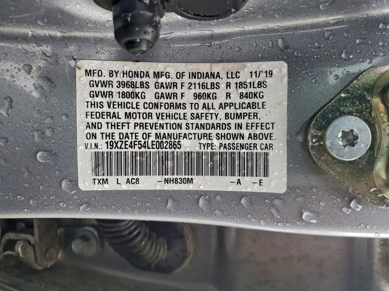 2020 Honda Insight Ex VIN: 19XZE4F54LE002865 Lot: 93768105