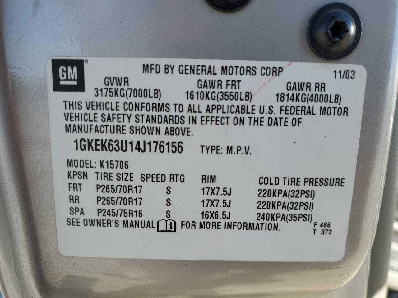 2004 GMC Yukon Denali VIN: 1GKEK63U14J176156 Lot: 90721285