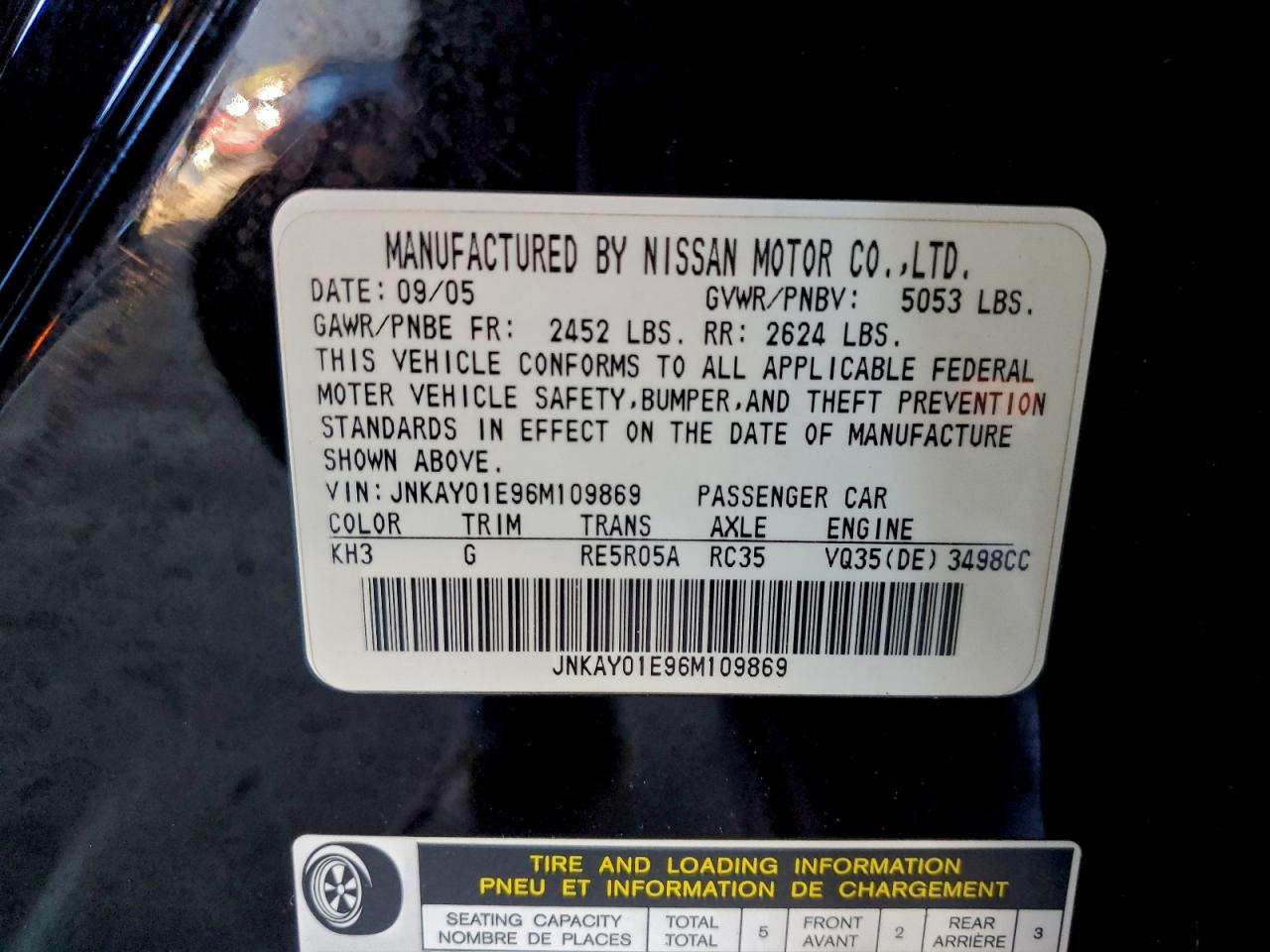 2006 Infiniti M35 Base VIN: JNKAY01E96M109869 Lot: 94146685