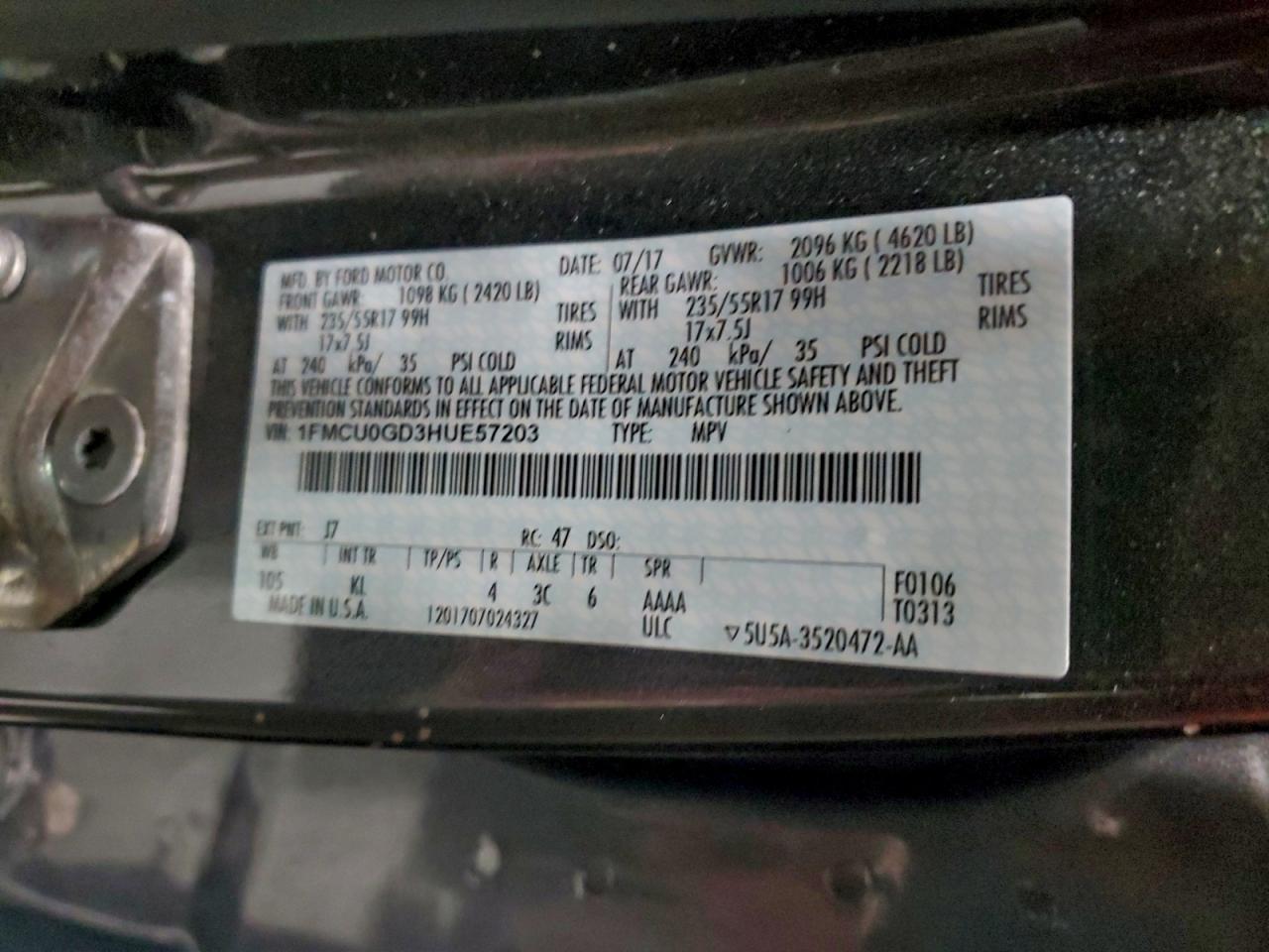 2017 Ford Escape Se VIN: 1FMCU0GD3HUE57203 Lot: 93491045