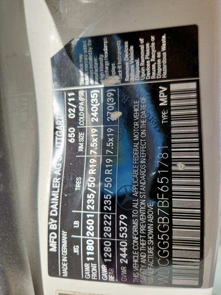 2011 Mercedes-Benz Glk 350 VIN: WDCGG5GB7BF651781 Lot: 92687135