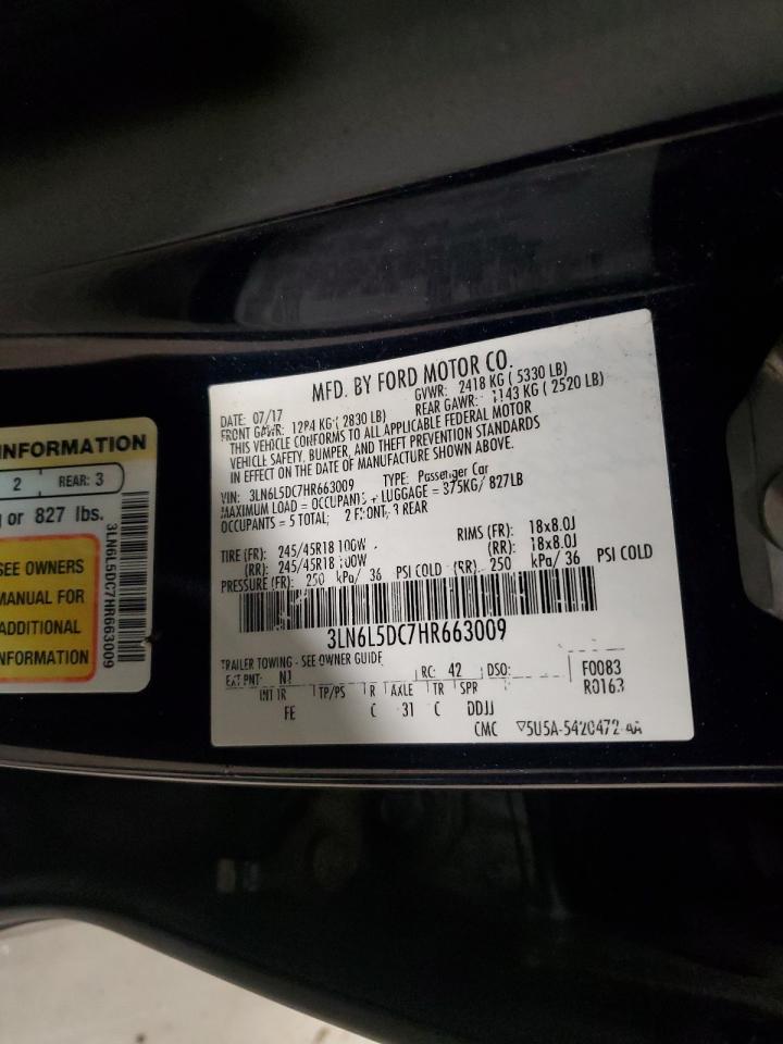 2017 Lincoln Mkz Select VIN: 3LN6L5DC7HR663009 Lot: 92427845