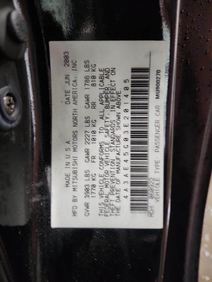 2003 Mitsubishi Eclipse Spyder Gs VIN: 4A3AE45G03E201405 Lot: 92378005