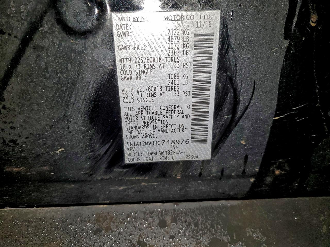 2017 Nissan Rogue Sv VIN: 5N1AT2MV0HC748976 Lot: 94097705