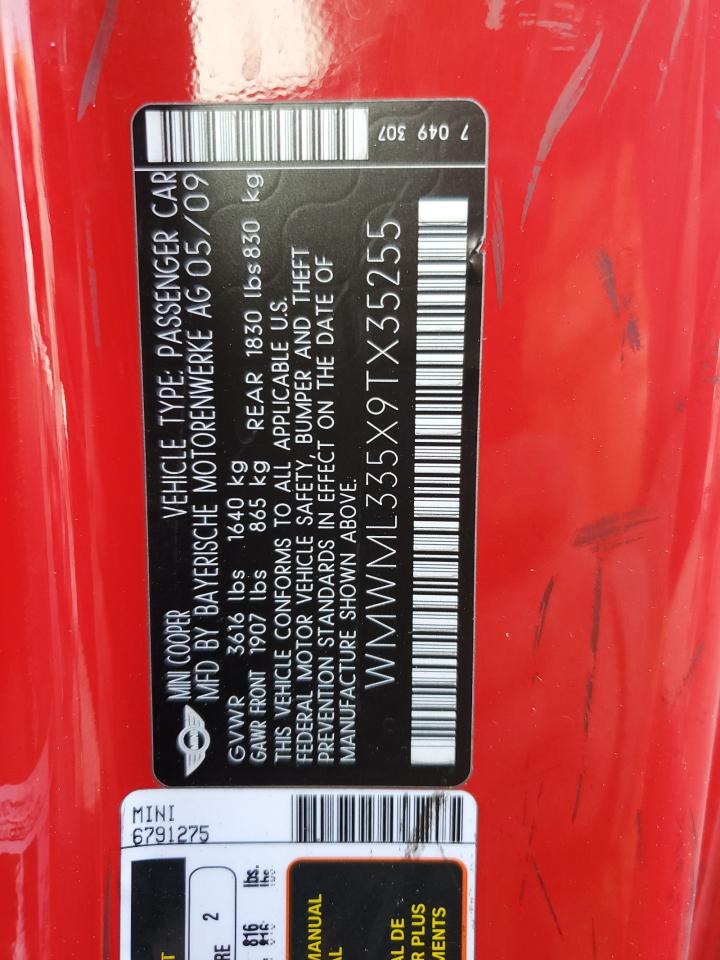 2009 Mini Cooper Clubman VIN: WMWML335X9TX35255 Lot: 91352795
