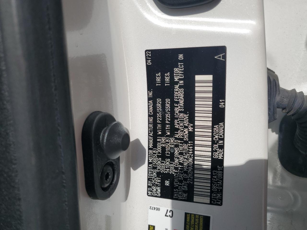 2022 Lexus Rx 350 VIN: 2T2HZMAA0NC244411 Lot: 92301275