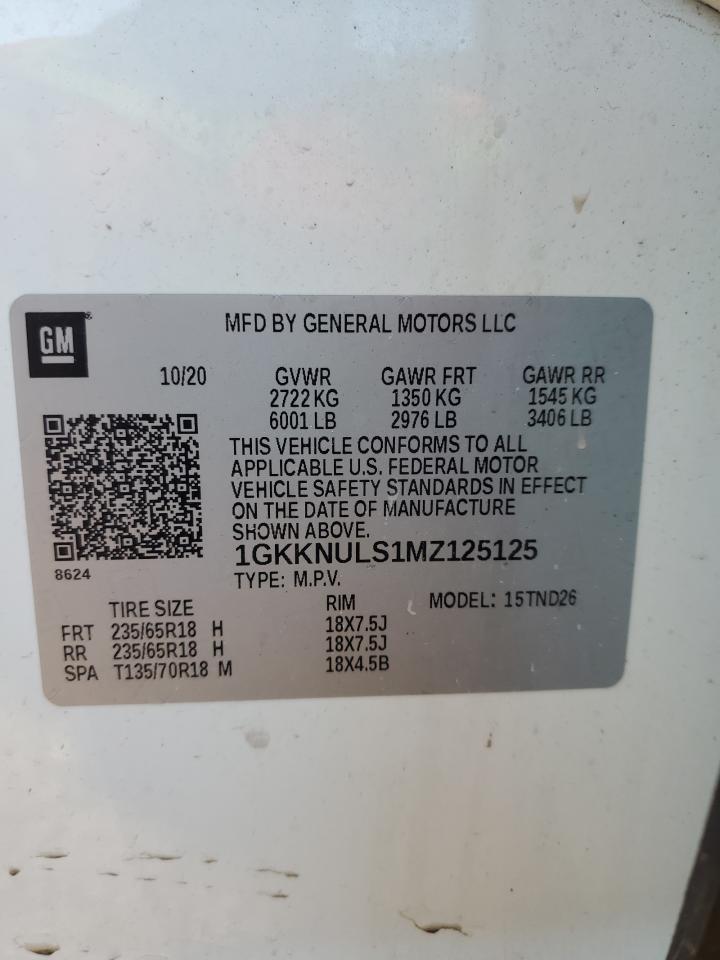 2021 GMC Acadia Slt VIN: 1GKKNULS1MZ125125 Lot: 93199585