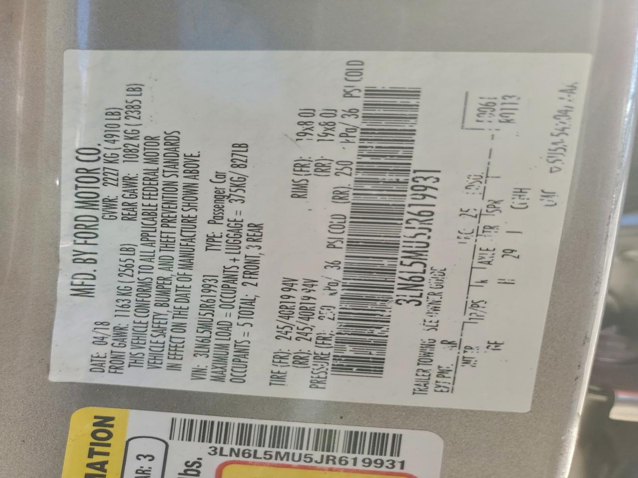 2018 Lincoln Mkz Hybrid Reserve VIN: 3LN6L5MU5JR619931 Lot: 93894175