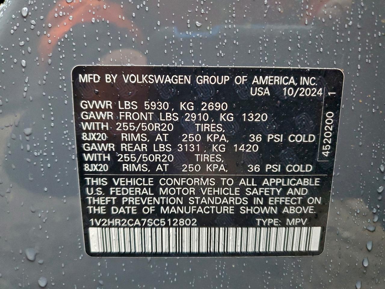 2025 Volkswagen Atlas Se VIN: 1V2HR2CA7SC512802 Lot: 94462095