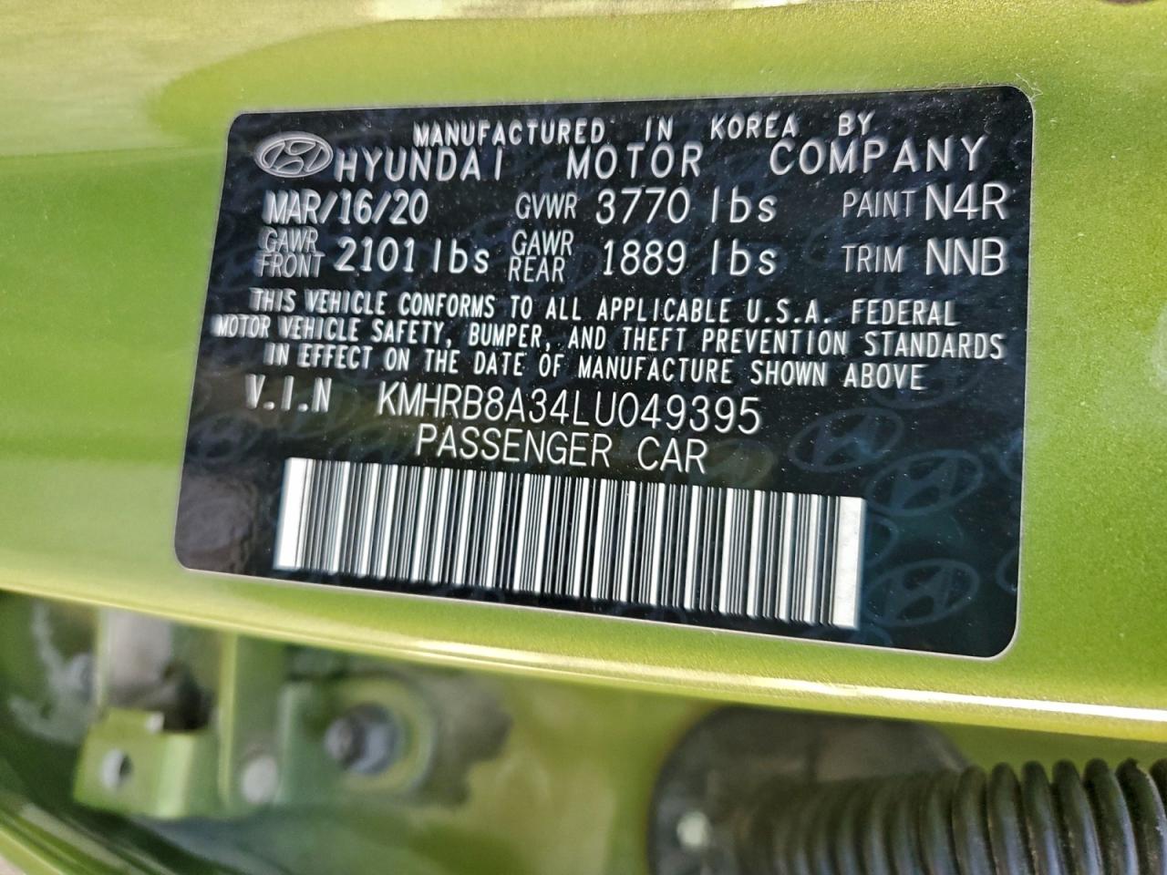 2020 Hyundai Venue Se VIN: KMHRB8A34LU049395 Lot: 94062805