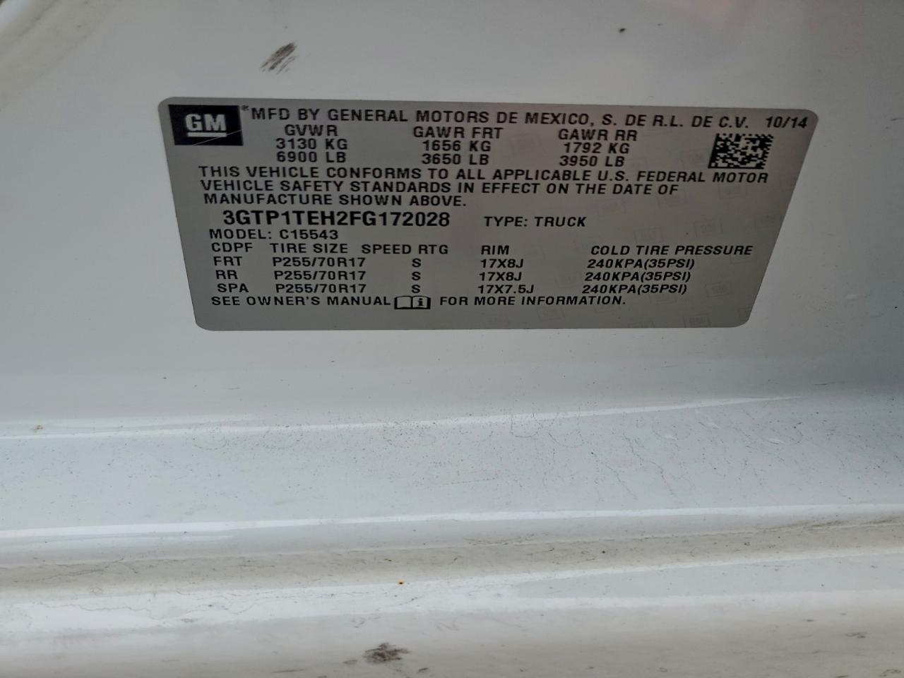 2015 GMC Sierra C1500 VIN: 3GTP1TEH2FG172028 Lot: 93675555