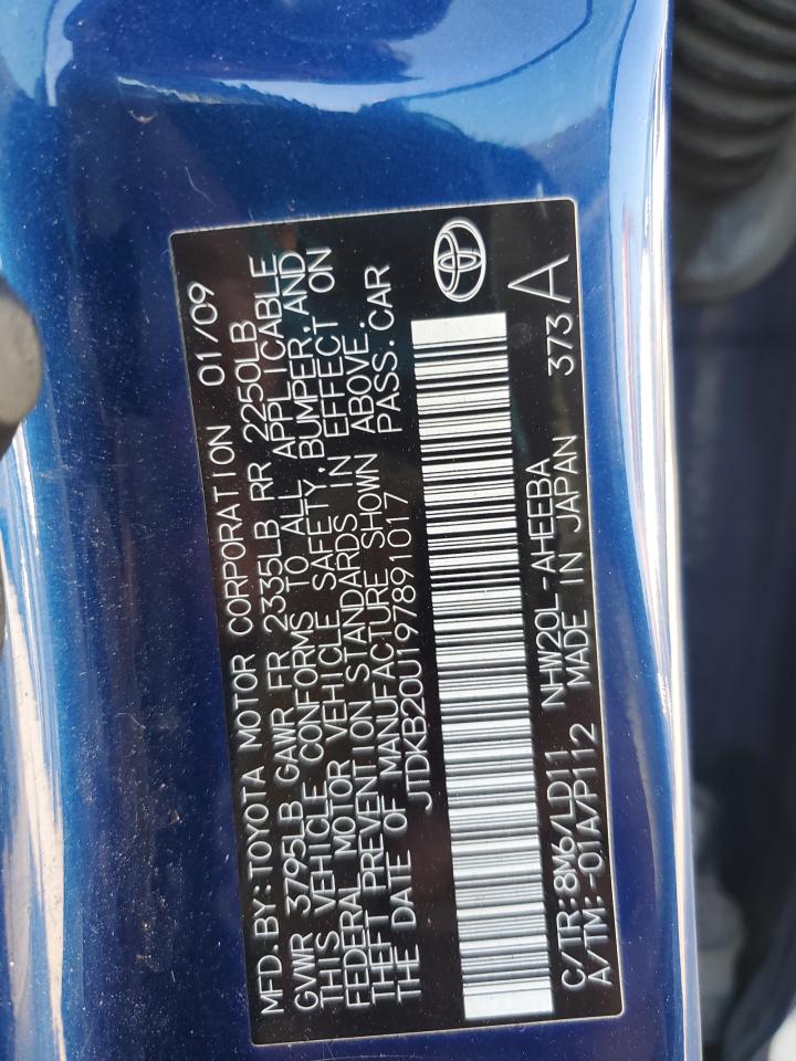 2009 Toyota Prius VIN: JTDKB20U197891017 Lot: 92665845