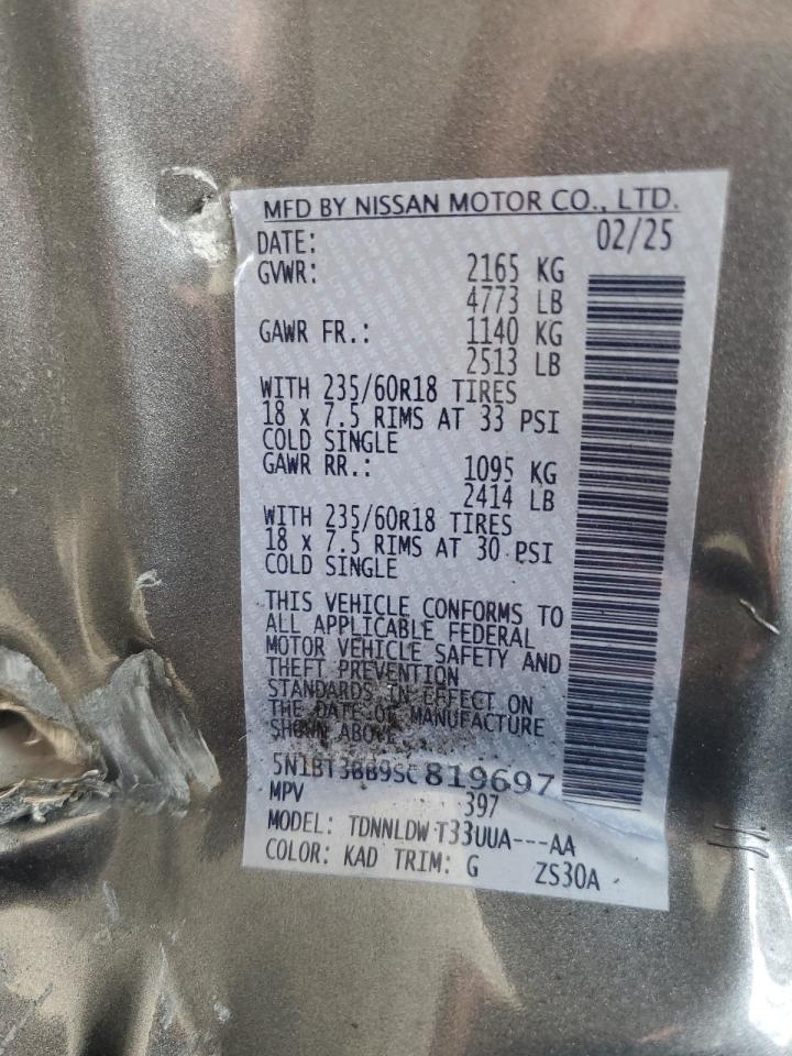 2025 Nissan Rogue Sv VIN: 5N1BT3BB9SC819697 Lot: 92533985