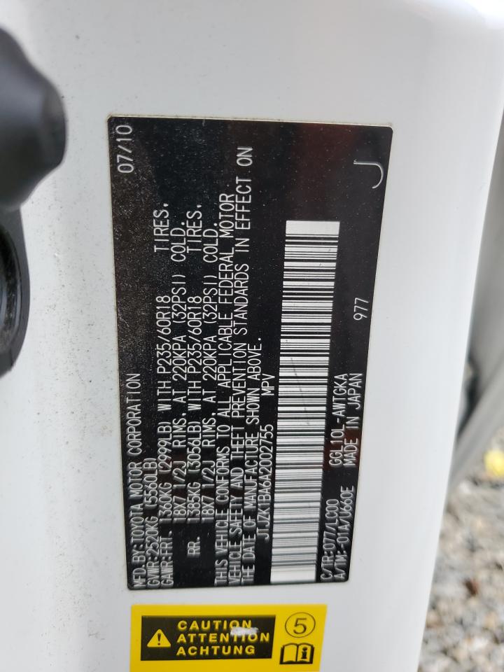 2010 Lexus Rx 350 VIN: JTJZK1BA6A2002755 Lot: 93667015