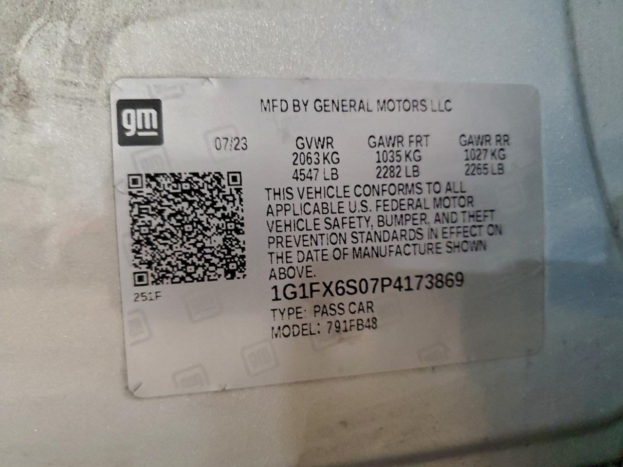 2023 Chevrolet Bolt Ev 2Lt VIN: 1G1FX6S07P4173869 Lot: 93307175