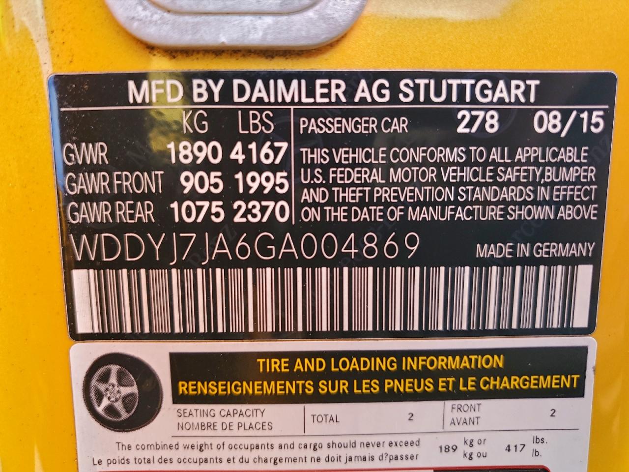 2016 Mercedes-Benz Amg Gt S VIN: WDDYJ7JA6GA004869 Lot: 94751765