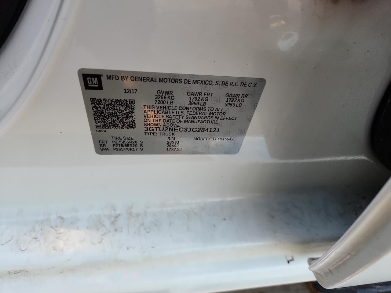 2018 GMC Sierra K1500 Slt VIN: 3GTU2NEC3JG284121 Lot: 82780905